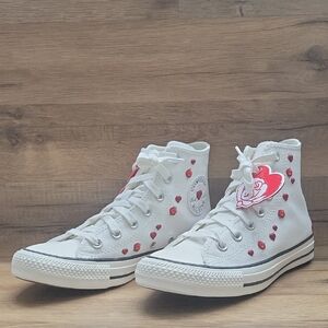 Converse White High-Tops with Red Heart Details